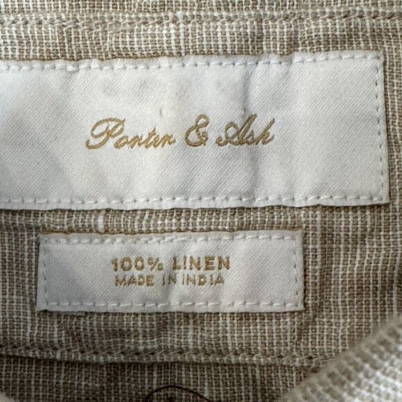 Porter & Ash Beige 100% Linen Button-Up Short Sleeve Shirt XL - Picture 6 of 8